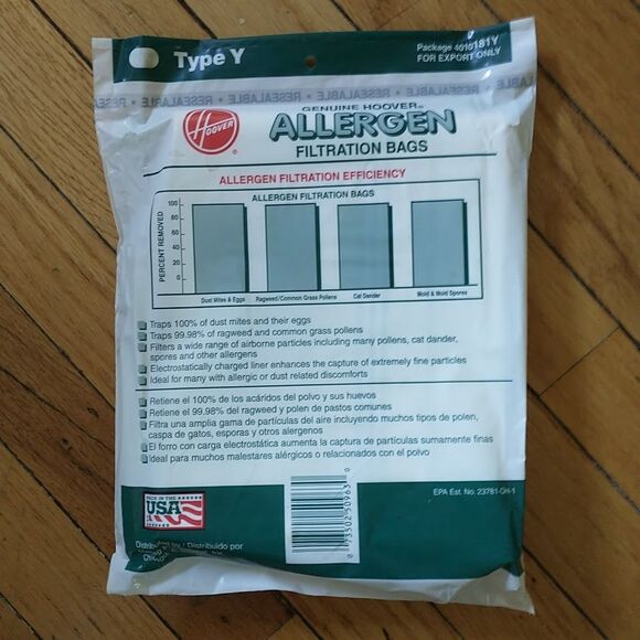 3x Packs of 3 HOOVER Allergen filtration "Type Y" VACUUM BAGS 4010100Y - Picture 5 of 6